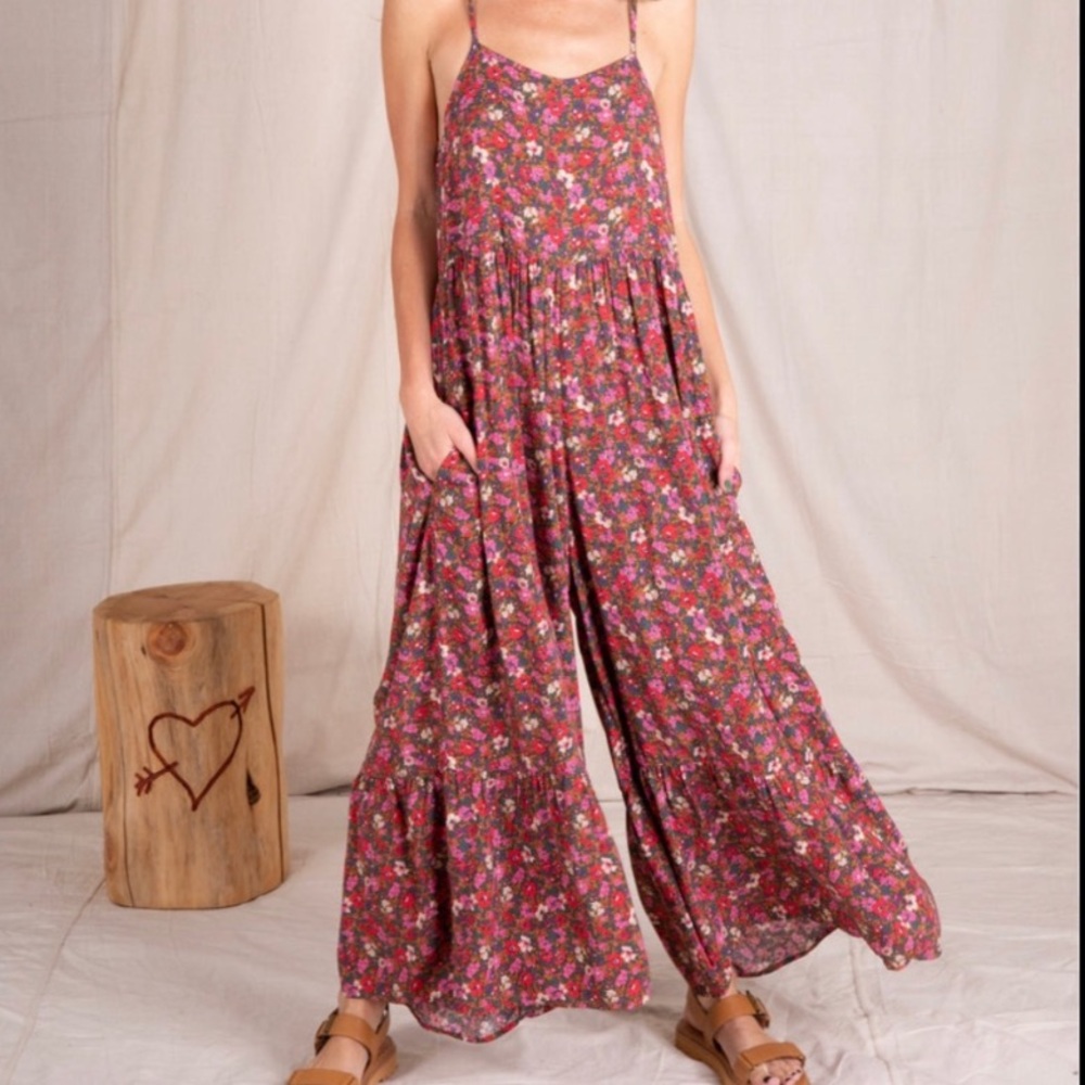 Natural Life Wide Leg Floral Jumpsuit Size L/XL